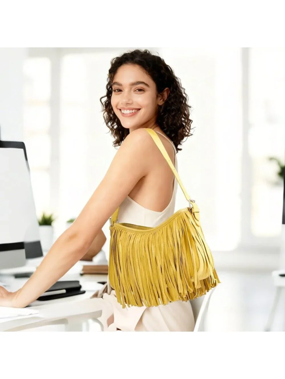 Women's Yellow Imported Underarm Suede Western Classy Stylish Trendy Hobo Bag